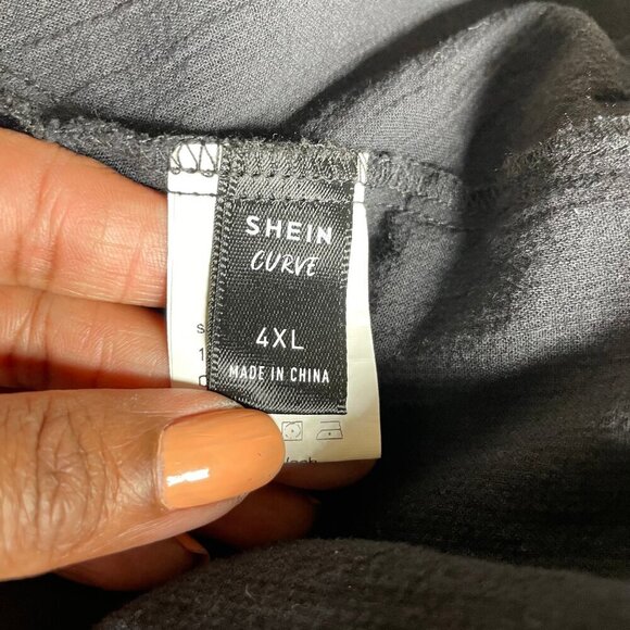 SHEIN Curve Black Cotton One Shoulder Fold Pleat Slit Hem Dress Summer 4X - Picture 10 of 12